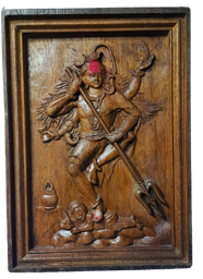 Picture of Lord Mahakal - Shivji - Rudra Avatar - Wooden Statue - Natural Wood - Carving - 12 * 12 inch | Shivan Wooden Frame
