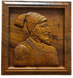 Picture of Shree Chhatrapati Shivaji Maharaj - Wooden Statue - Natural Wood - Carving - 12 * 12 inch | Shivan Wooden Frame