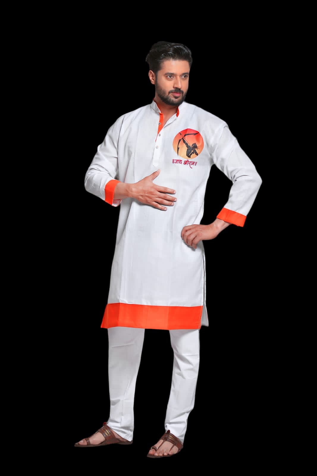 A white T-shirt with the Jay Shri Ram logo with Hanuman - Men - 1762275488